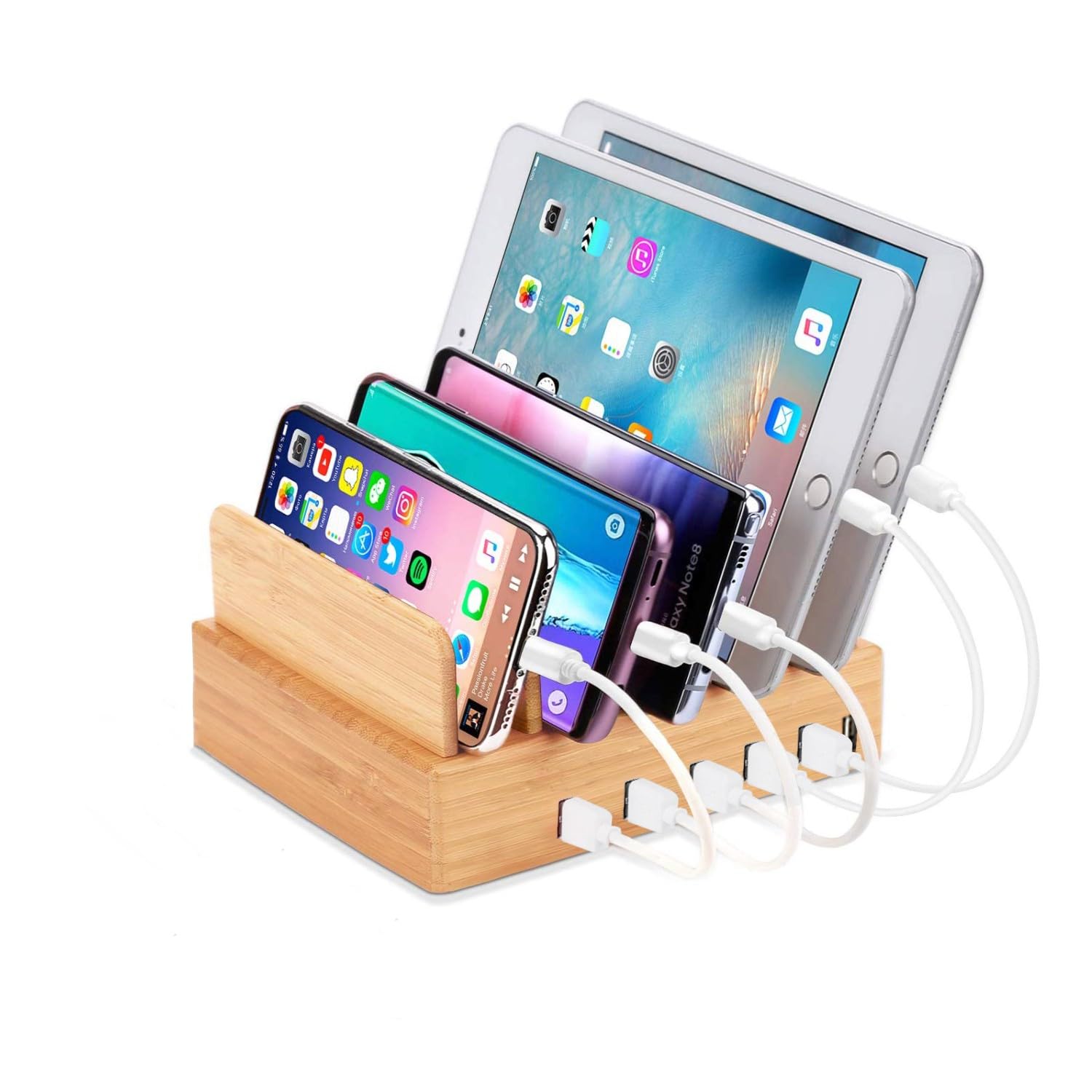 Amazon | WODECASA 収納スタンド 竹製 充電ステーション 6ポート 卓上